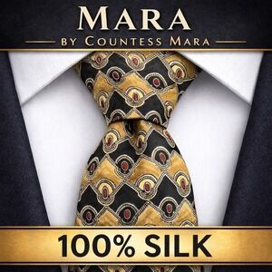 Countess Mara Necktie Mens OS Gold Black Red Geometric Art Deco 100% Silk USA